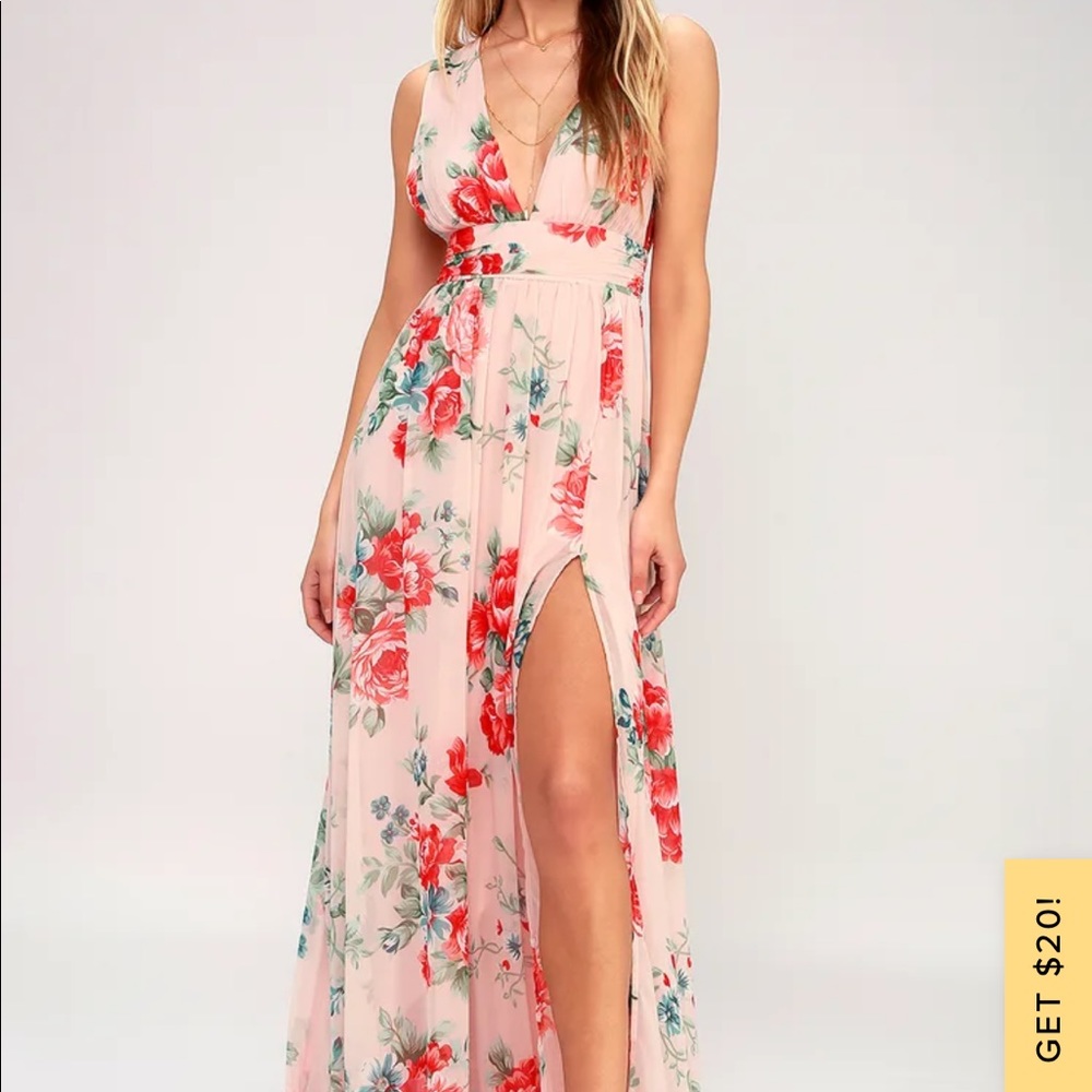 NWT Lulu’s Garden meandering blush floral print maxi dress, size XS